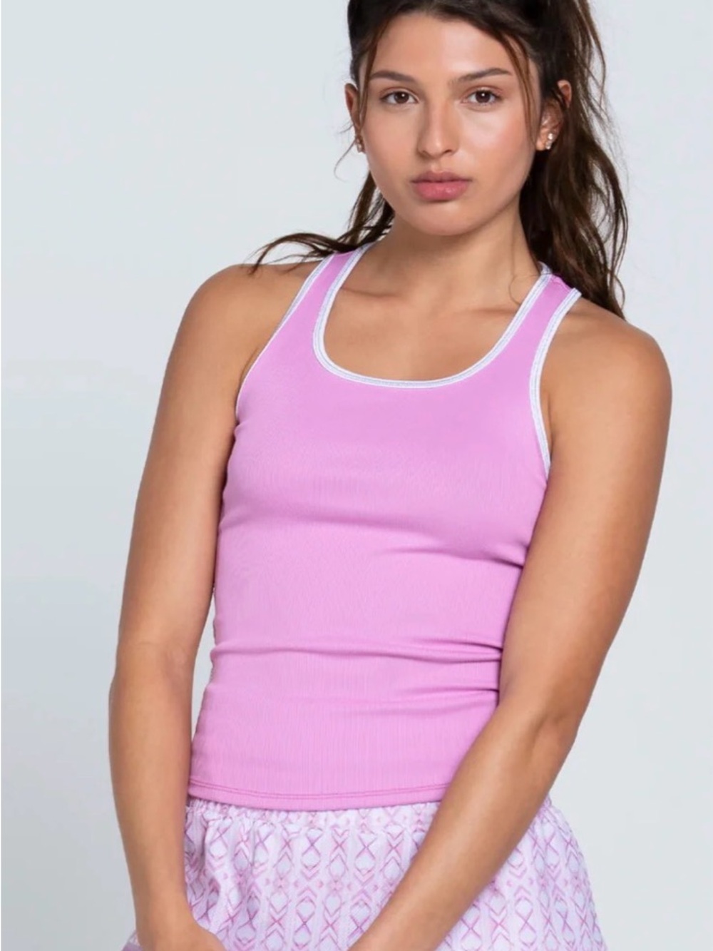 Lucky‎ In Love Rival Ribbed Tank Lavender Racerback Tennis Athleisure L 12